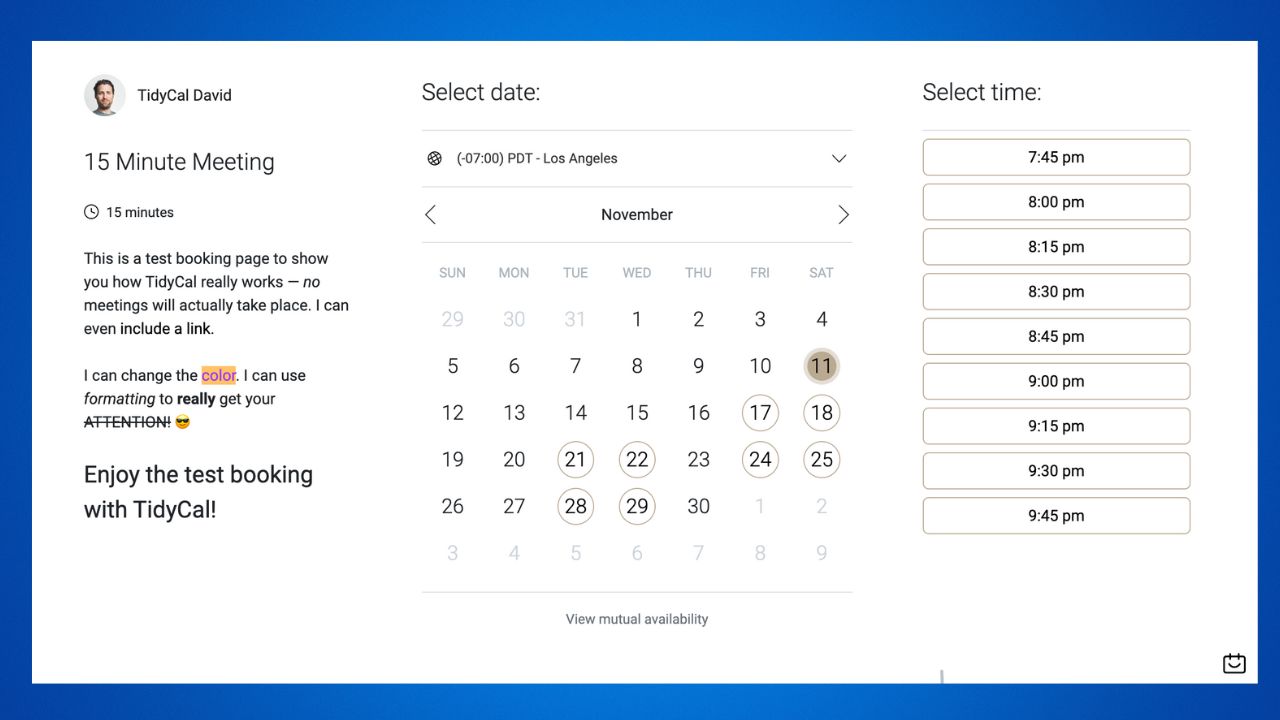 Tidycal is a sleek and minimalist scheduling software designed for individuals and freelancers who value simplicity and efficiency.