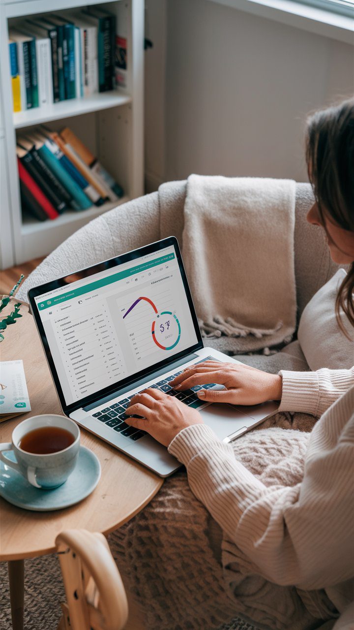 An influencer brainstorming with a brand on a collaboration, shown through a mood board filled with potential post ideas and themes. This setup includes elements like fashion items, beauty products, and a vibrant, floral arrangement, reflecting the influencer's lifestyle.