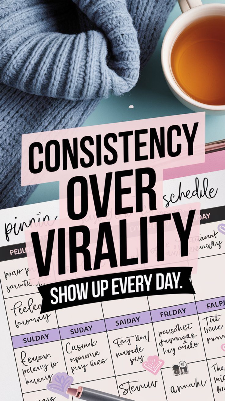 Stop Overthinking Pinterest: Here’s How to Dominate the Platform 17 A feminine planner with a pinning schedule, emphasizing the importance of consistency over virality on Pinterest.