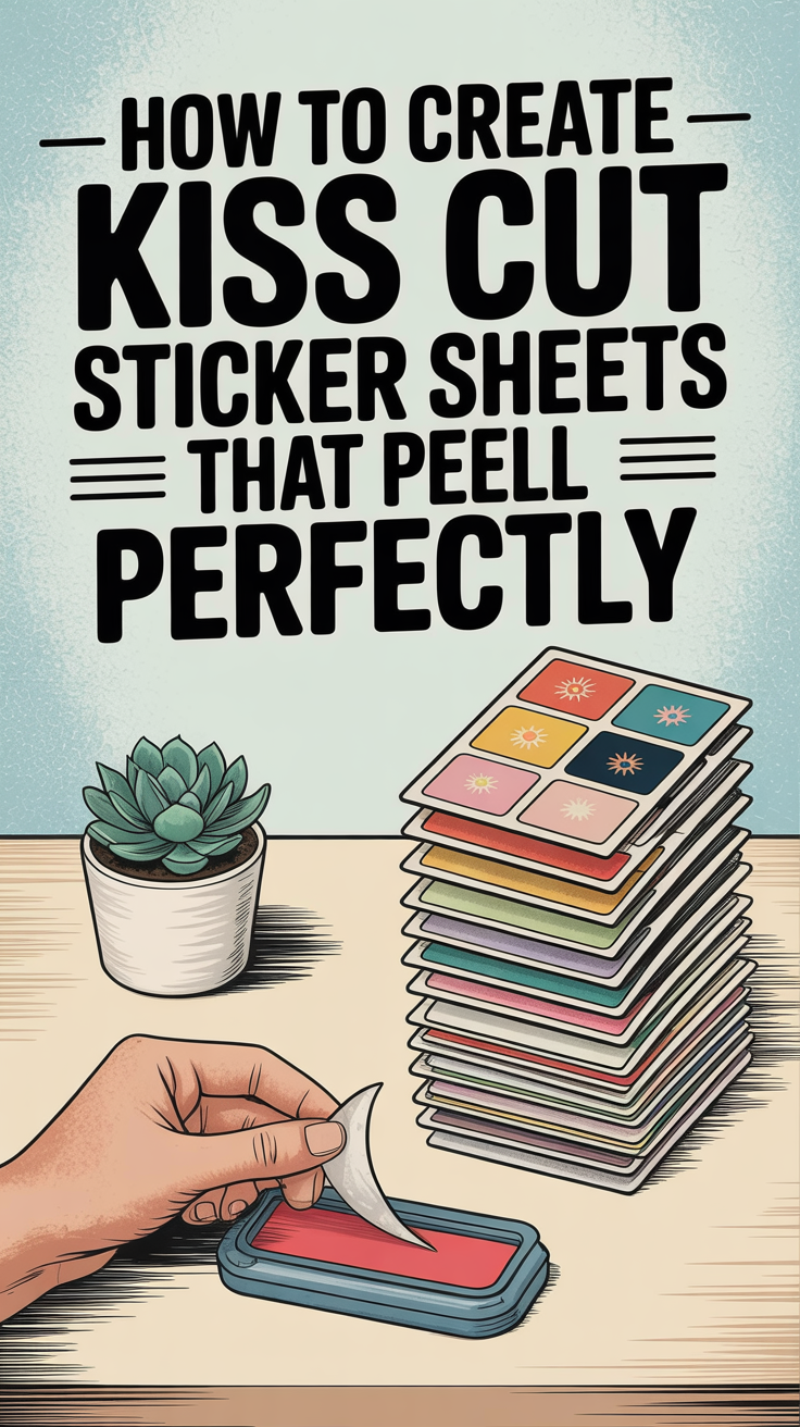 Once your designs are ready, select them in Cricut Design Space and click “Create a Sticker.” Choose Kiss Cut — this tells Cricut to cut through the top layer only, leaving the backing sheet intact. For a professional look, select a thin border and experiment with colors that complement your design.